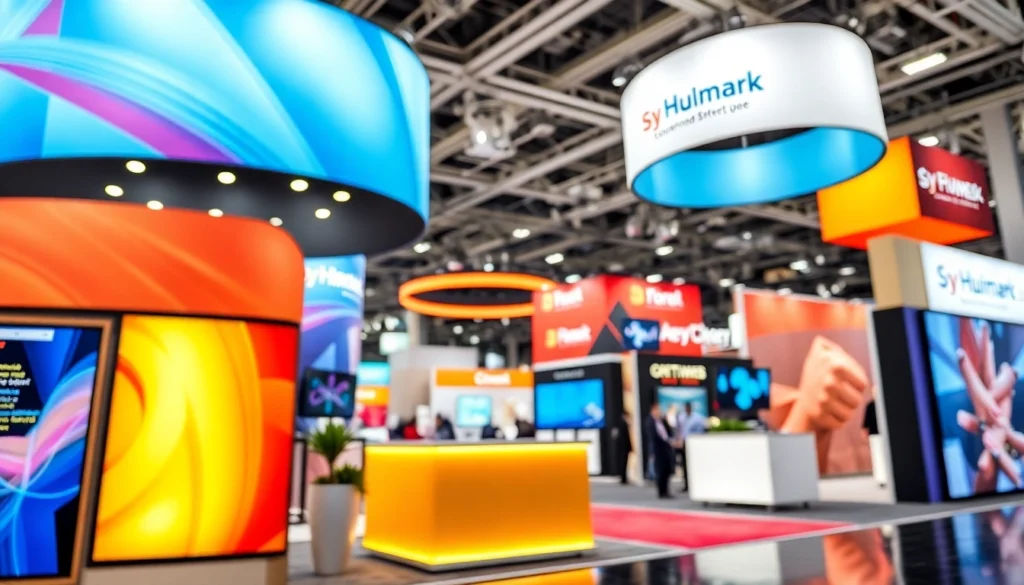 Tradeshow displays featuring eye-catching graphics and professional booth setups for high-impact marketing presence.
