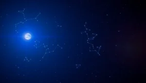 Orion star constellation glowing brightly in a starry night sky, symbolizing excellence and illumination.
