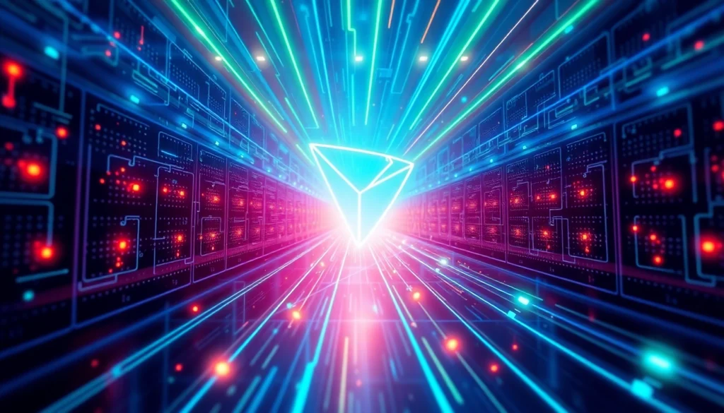 Efficient tron energy transfer on blockchain network illustrating fast, secure digital energy optimization behind staking and rental services.
