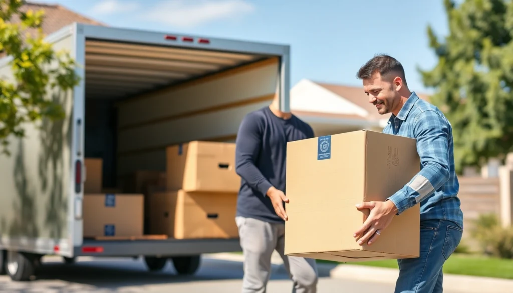 Apex Moving Services team expertly loading boxes onto a truck, demonstrating reliable Calgary moving solutions with focus on safety and efficiency.
