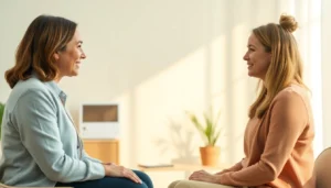 Experienced psycholog Lublin providing empathetic counseling session in a cozy, professional office environment.