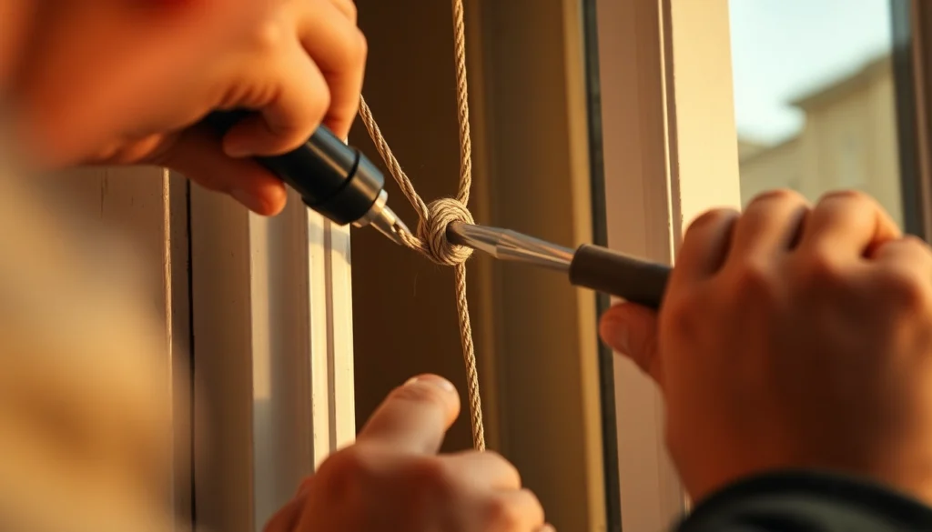 Step-by-step process of broken sash cord replacement showing a technician repairing a sash window with new cord, emphasizing easy DIY repair for homeowners.