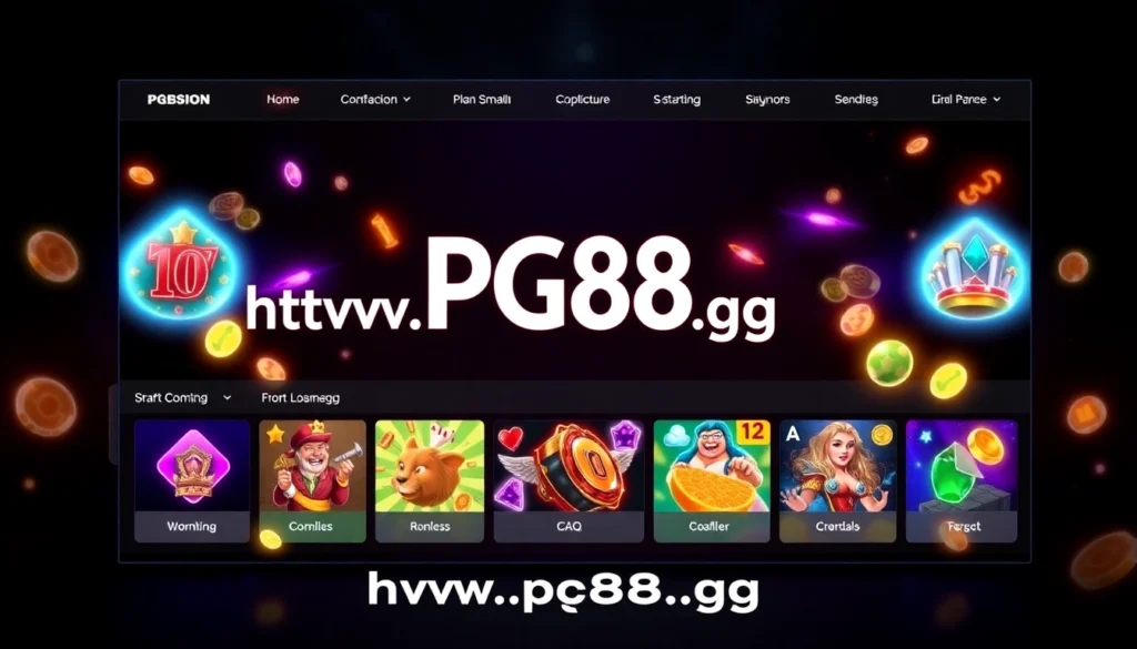 Engaging graphic showcasing https://pg88.gg/ with vibrant casino games and digital elements, emphasizing a lively online gambling platform for user engagement and trust.