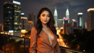 Beautiful KL escort girl confidently posing in glamorous attire, highlighting elegance and allure for a premium service experience.