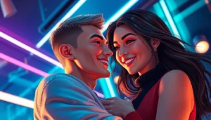 Realistic digital scene of two AI characters in an intimate, futuristic setting with warm lighting and emotional expressions.