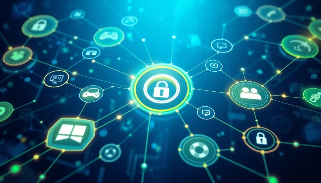 KJC branding in a dynamic digital environment, showcasing interconnected platforms and technological innovation, emphasizing trust and modernity for users seeking advanced entertainment solutions.