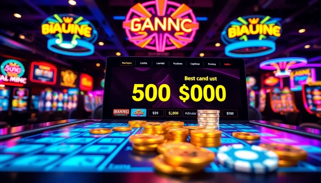 Illustration of an engaging online gaming platform with colorful bonuses and casino elements.