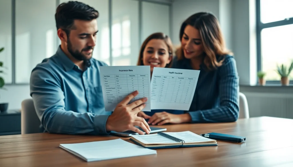 Compare health insurance options as a family reviews plans on a laptop with side-by-side charts