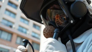 Professioneel wespen bestrijden: inspectie en gerichte aanpak in een zakelijke omgeving met waakzaamheid en milieubewustzijn.