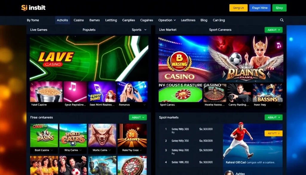 Sky Exchange engaging live casino interface with roulette, blackjack, and sports betting in a dynamic, colorful environment, emphasizing real-time action and user trust.