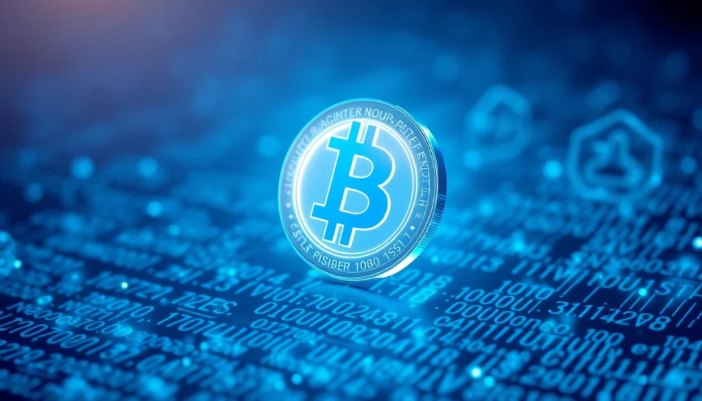 Dynamic cryptocurrency digital currency coin highlighted with blockchain technology visuals