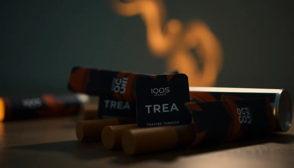 IQOS TEREA sticks with colorful packaging and a modern IQOS device, highlighting premium heated tobacco experience for adult users.
