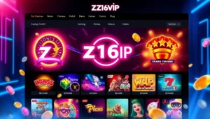Z16vip online casino platform with colorful interface, engaging graphics, and modern design elements