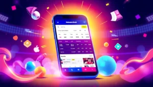 Mahadev Book logo on a smartphone screen showing live sports betting and casino options for Indian users, highlighting secure online gambling.