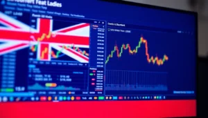 Cryptocurrency News UK headline showing digital currency charts and UK flag on a modern screen,