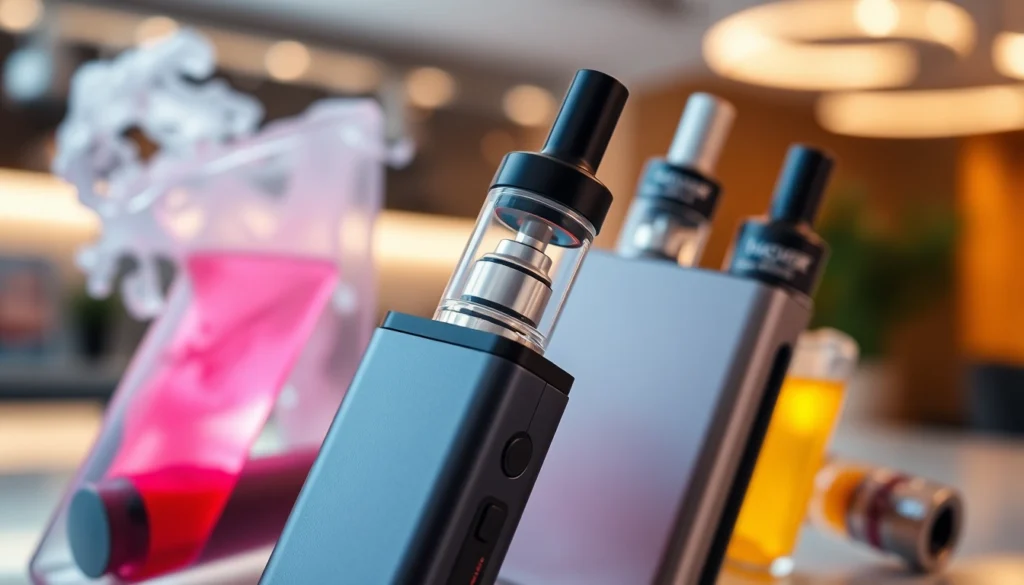 Vape device showcasing sleek design and vibrant vapor liquid, perfect for adult users seeking