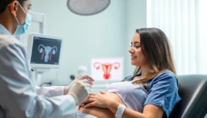 Fecondazione process with a doctor performing ultrasound guidance on a patient in a clinical