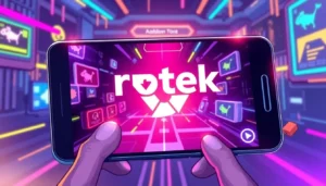 Rotek mod being used on an Android device, highlighting modded app features and a sleek gaming interface for enhanced performance