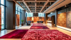 Tappeti a Milano displayed in a stylish showroom with colorful rugs and modern decor to attract