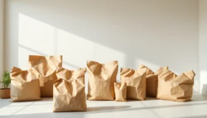 High-quality torba papierowa arranged on a table for product packaging, emphasizing