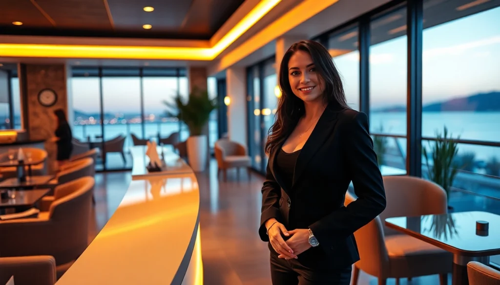 Alanya escort service welcomes clients with professional staff and seaside backdrop,