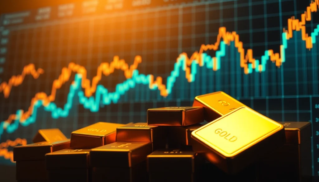 Trading and Investment News overview with financial charts and gold records highlighting market