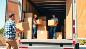 Experienced Umzugsfirma Schwabach team safely loading boxes into a moving truck for stress-free