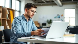 Generate professional-looking scene of student selecting project topics on computer for