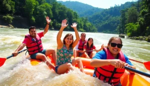 Dandeli River Rafting adventure with climbers navigating thrilling rapids amidst lush green