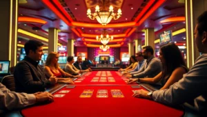 Professionally designed illustration of live casino siteleri with dealers, colorful chips, and