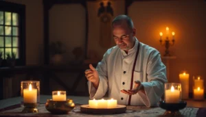 Professional berlin medyum performing spiritual ritual with glowing symbols for guidance