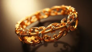 Zlota bransoletka showcasing fine craftsmanship and shining gold detail for elegant jewelry design