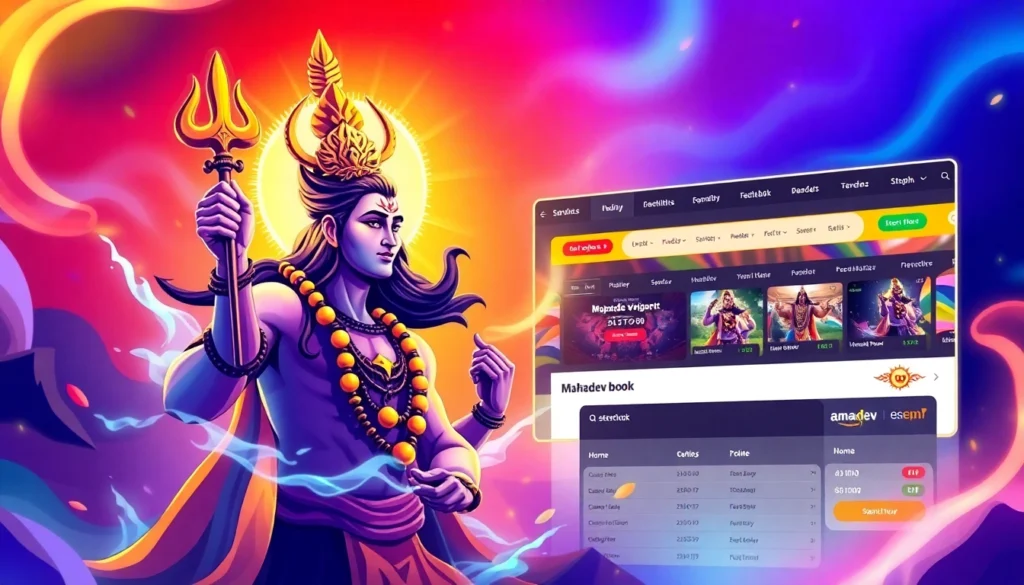 Mahadev book branding with Lord Shiva and online betting elements in a vivid, engaging design