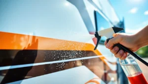 Effective Wohnmobilreiniger being applied to a clean camper van for exterior maintenance