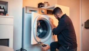Professional Waschmaschinen Reparatur Berlin technician fixing a washing machine in a Berlin