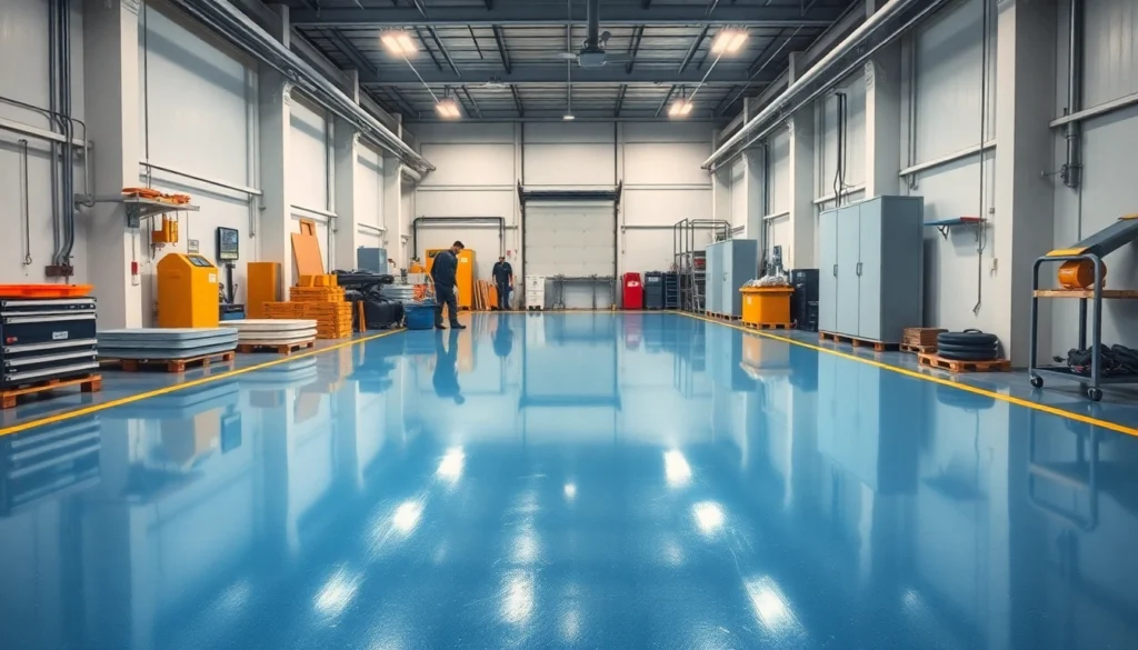 Experienced epoxy resin flooring contractors Birmingham applying durable epoxy coating in a