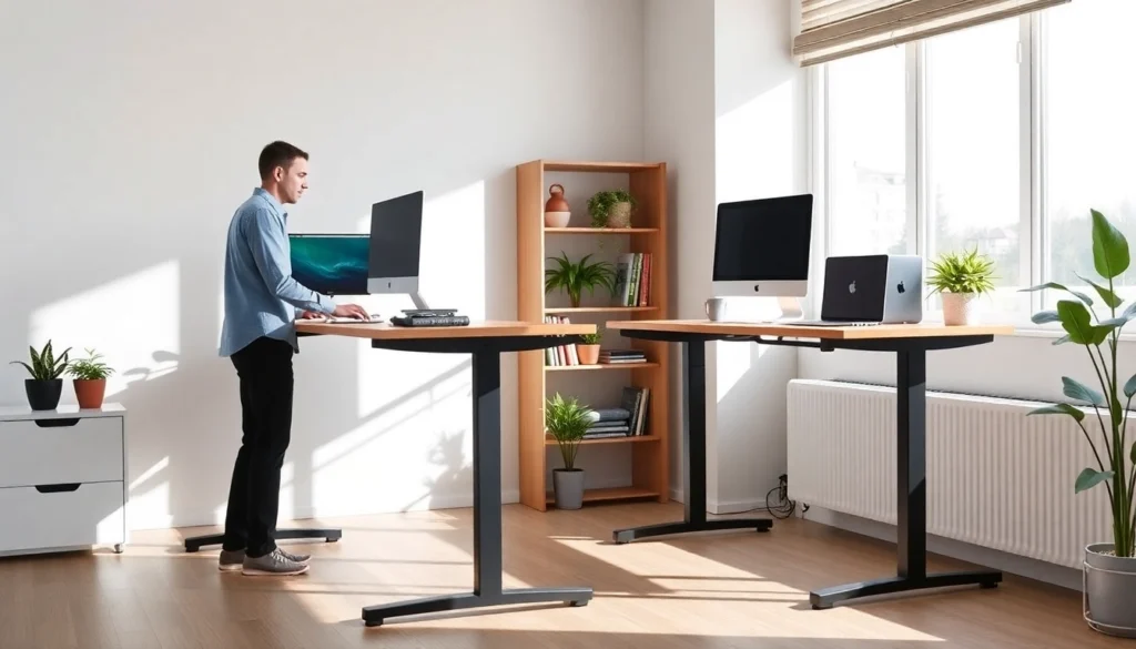 Professional scene showcasing stylish standing desks in a bright office for optimal ergonomics